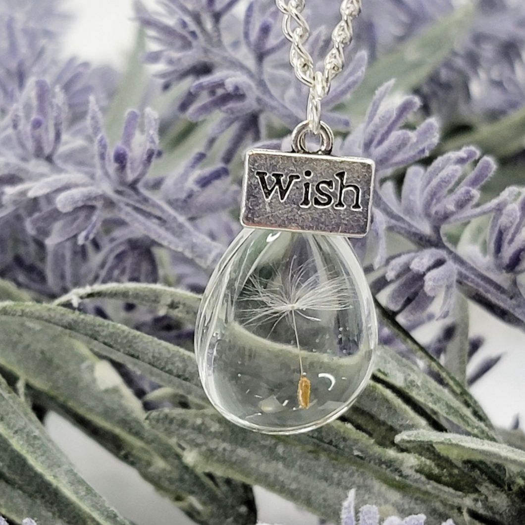 Tear Drop Dandelion Seed Wish Necklace